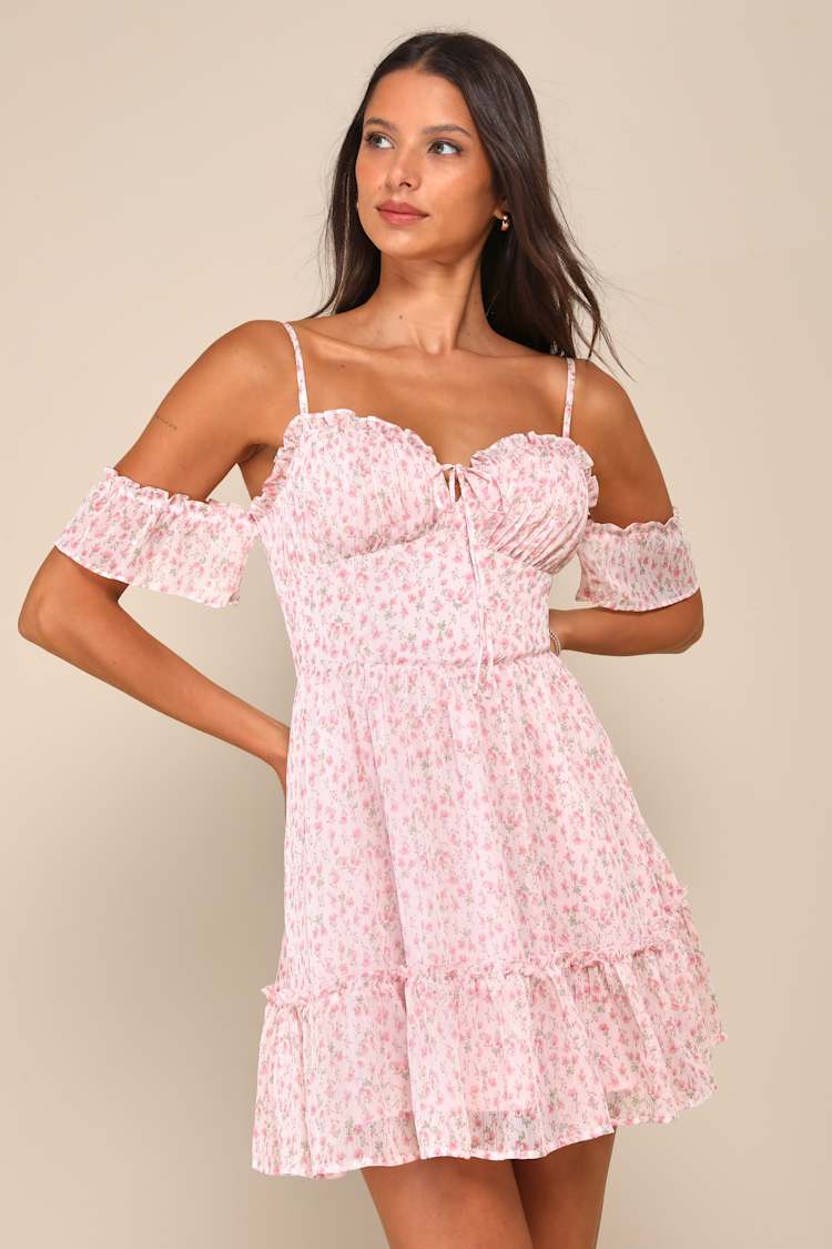 Light Pink Floral Dress - Cold-Shoulder Dress - Pink Mini Dress - Lulus Light Pink Floral Dress - Cold-Shoulder Dress - Pink Mini Dress - Lulus