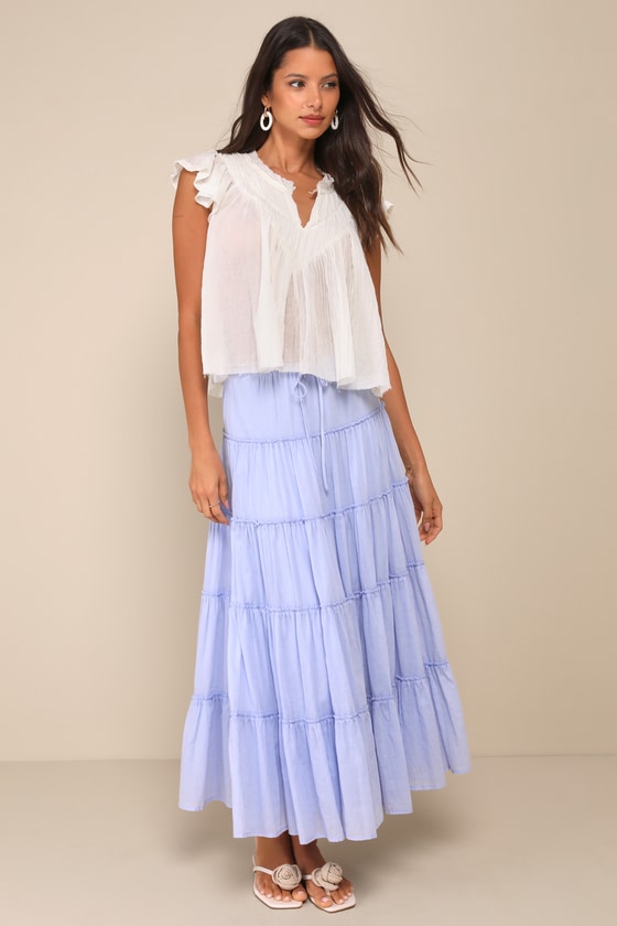 Ivory Cotton Raw Hem Top - Ruffled Flutter Sleeve Top