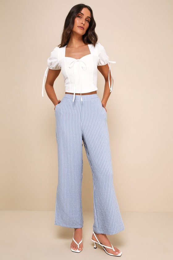 LULUS DARLING INTENTION WHITE TEXTURED BOW PUFF SLEEVE TOP 