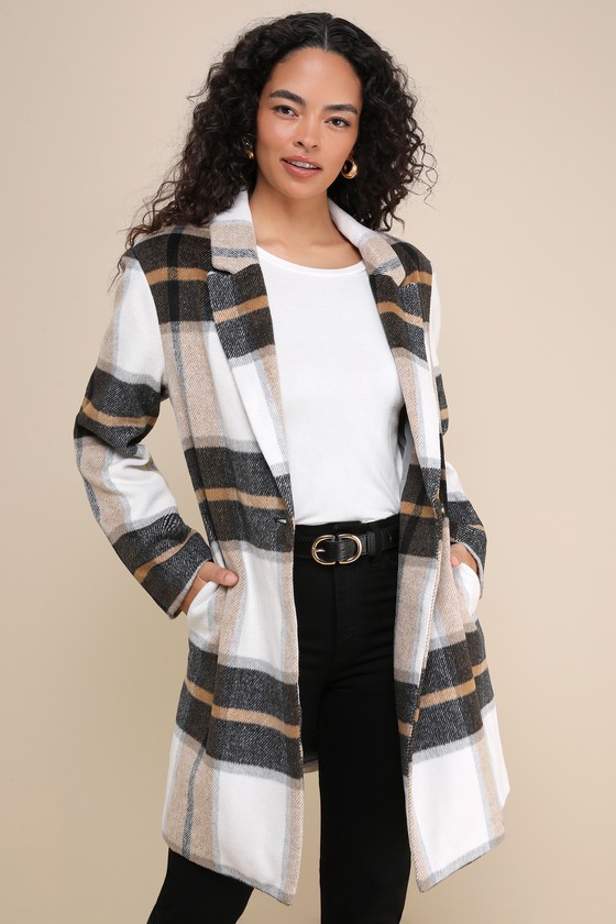 Cher Ivory Plaid Brushed Coat 5