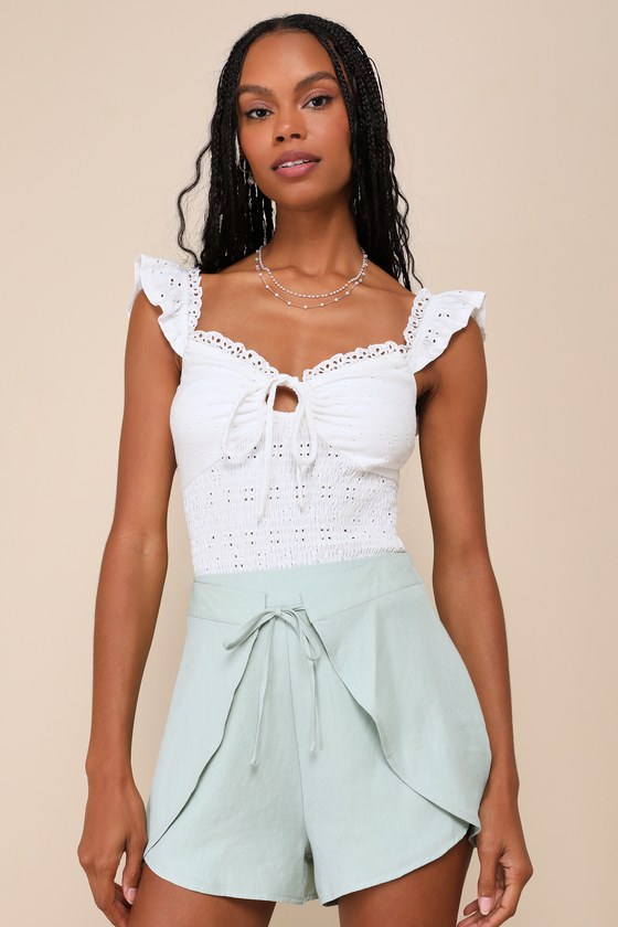 Darling Essential Light Sage Tie-Front High-Rise Shorts 3