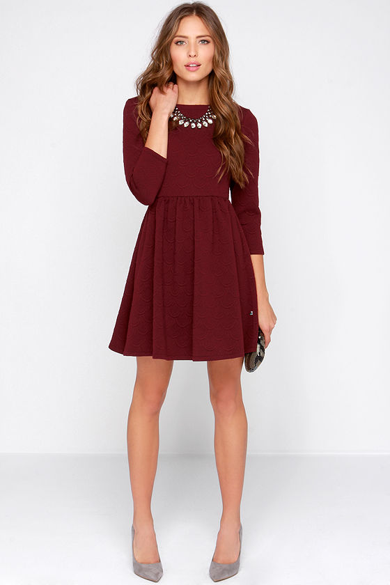 burgundy long sleeve short dress