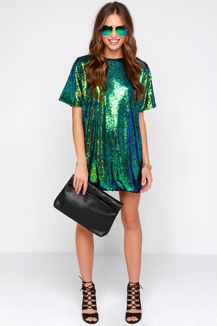 slim fit dress slacks River Green Sequin Shirt Dress – Girl In Mind main image 1