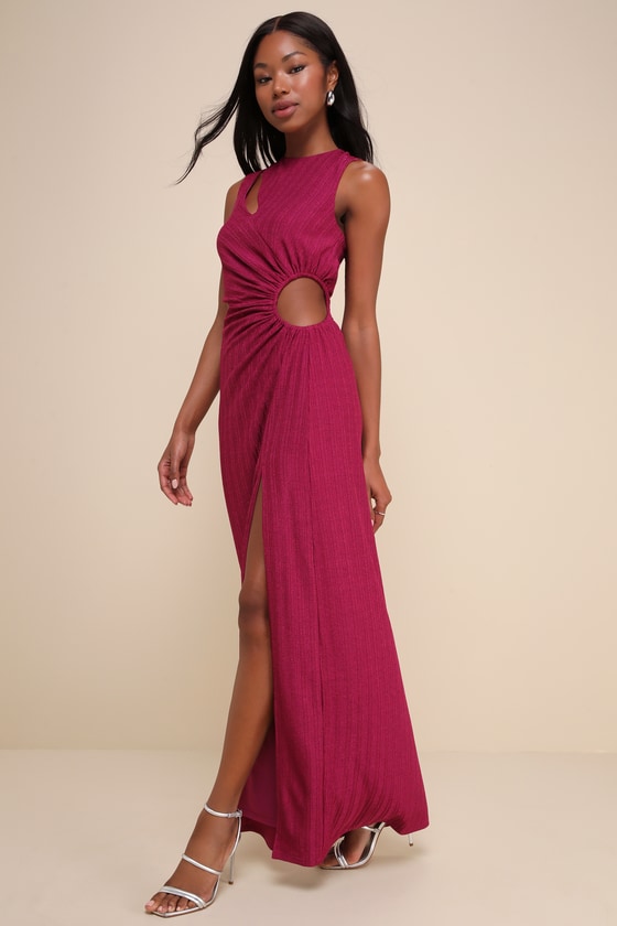Upgraded Stunner Magenta Ribbed Cutout Sleeveless Maxi Dress 1