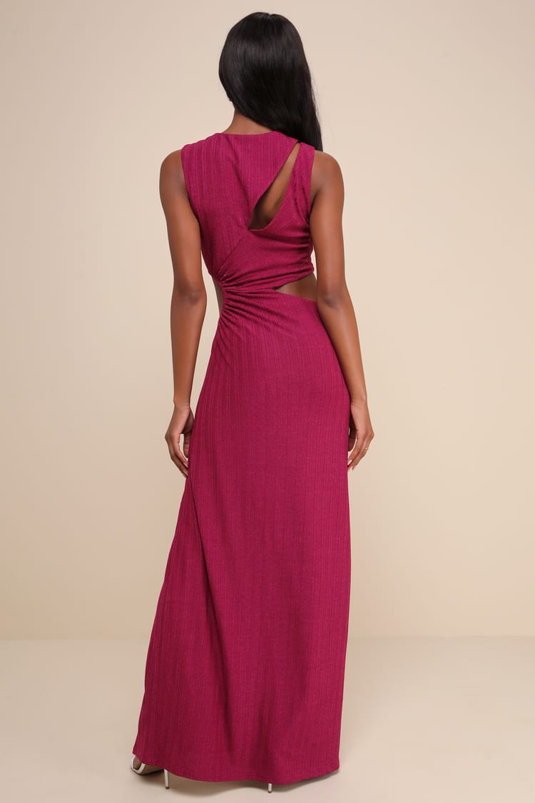 Upgraded Stunner Magenta Ribbed Cutout Sleeveless Maxi Dress