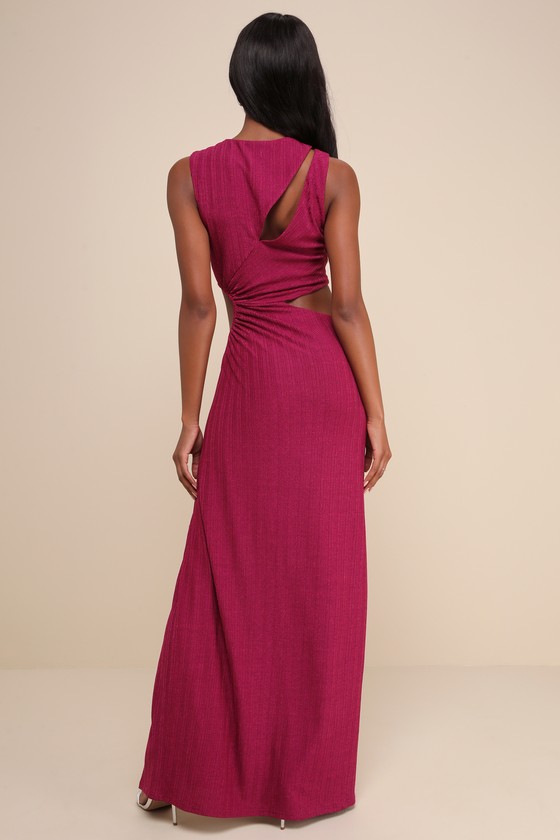 Upgraded Stunner Magenta Ribbed Cutout Sleeveless Maxi Dress 2