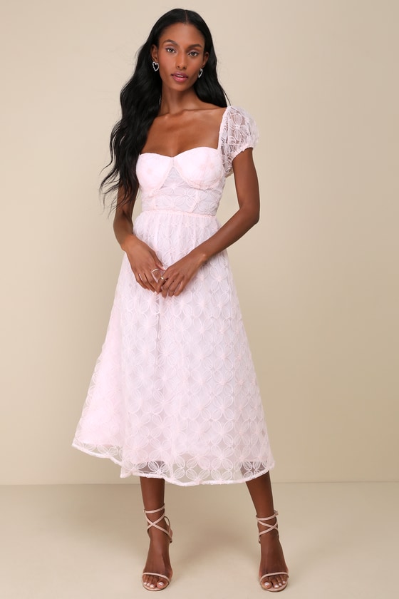 Exceedingly Elegant Pink Floral Applique Bustier Midi Dress 5