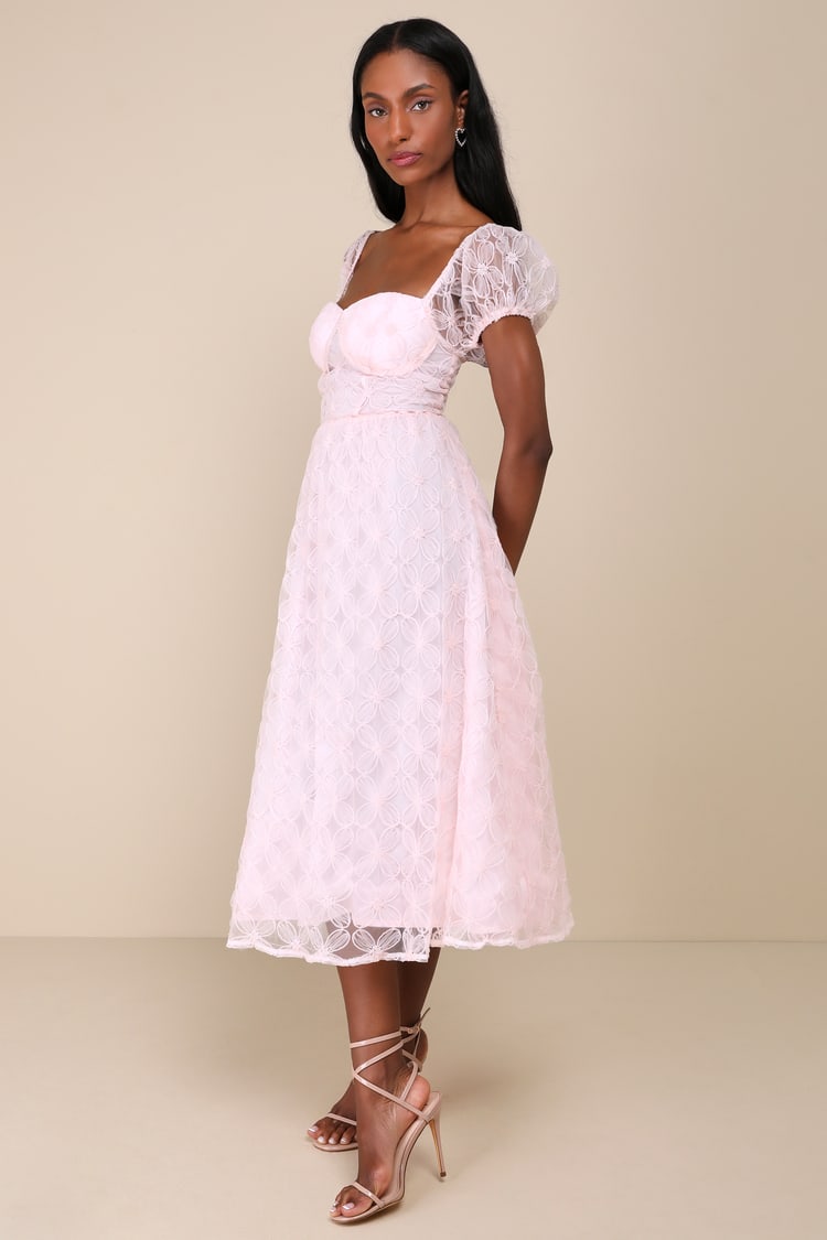 Pink Floral Applique Dress - Bustier Midi Dress - Floral Dress - Lulus