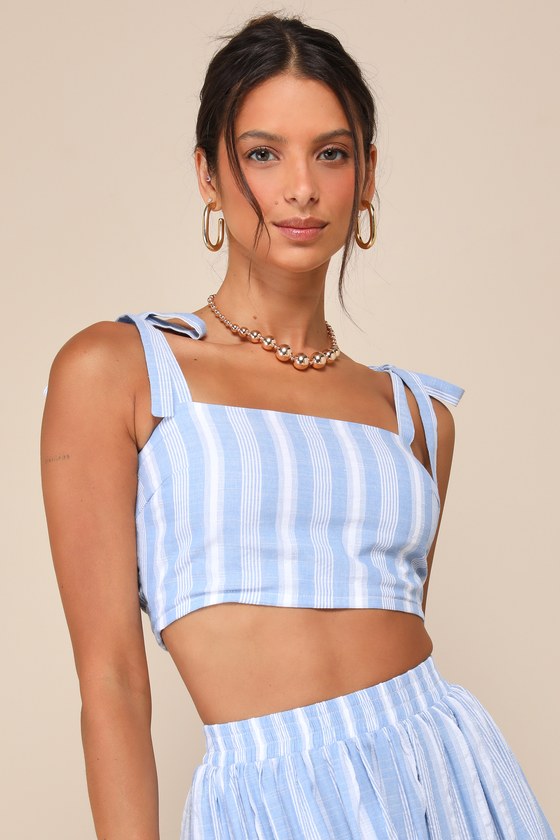 Lulus Cheerful Season Blue Striped Two-piece Midi Dress With Pockets In Blue