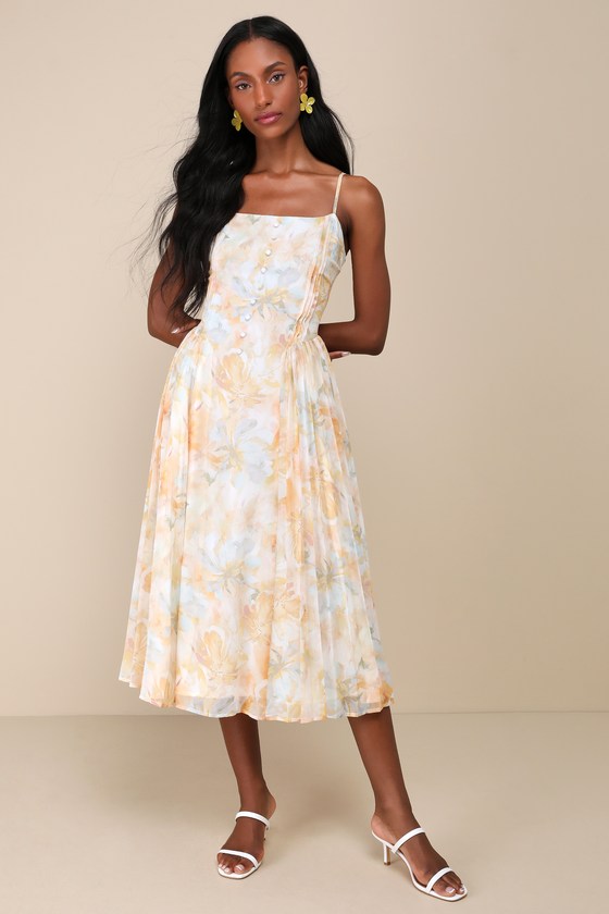 Exceedingly Admirable Yellow Floral Pleated Midi Dress 4