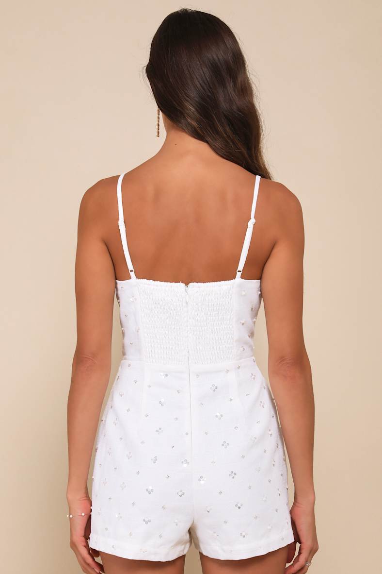 Majorly Perfect Ivory Sequin Sleeveless Skort Romper
