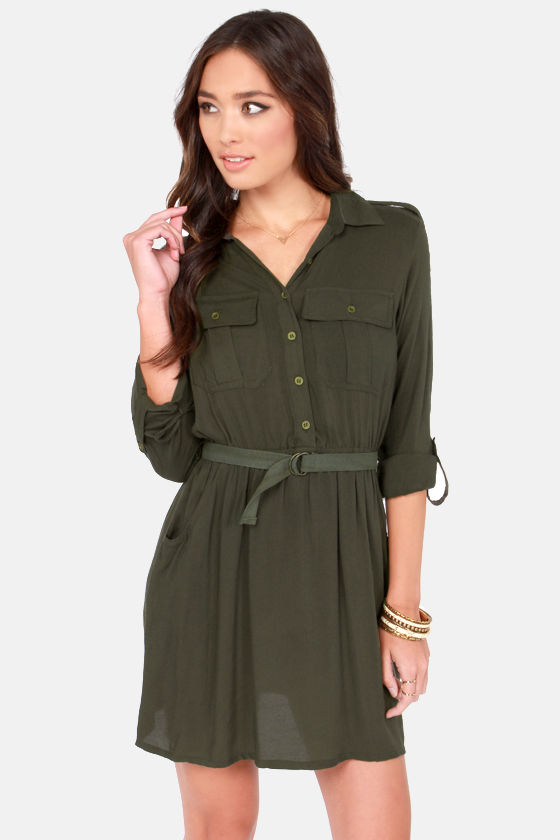 army green shirt dress