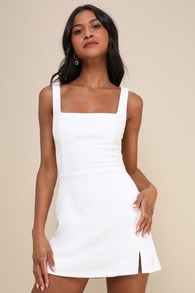 Admiring Cutie White Square Neck Cutout Twist-Back Skort Romper 1