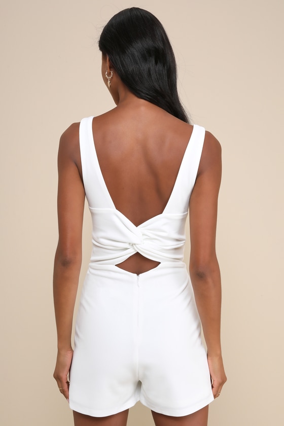 Admiring Cutie White Square Neck Cutout Twist-Back Skort Romper 2
