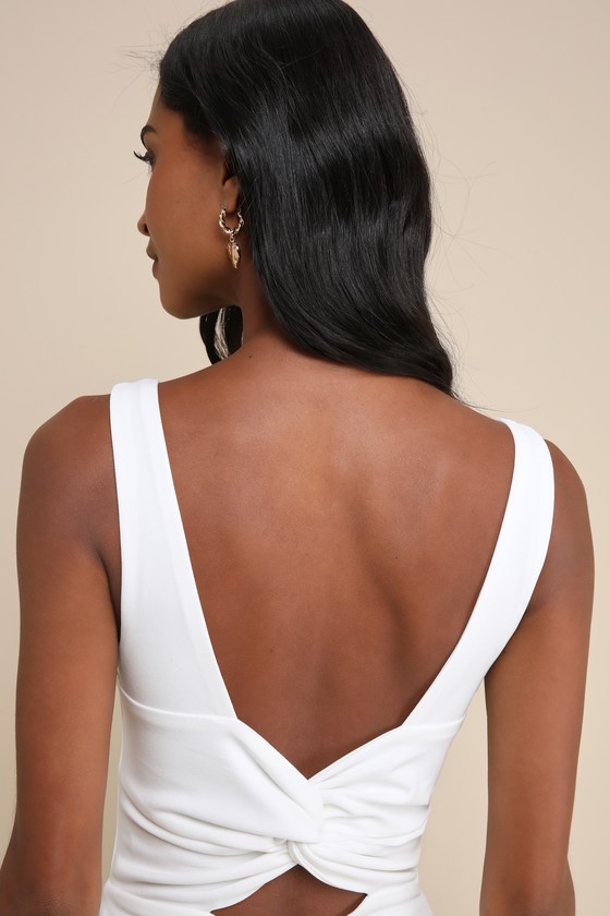 Lulus Admiring Cutie White Square Neck Cutout Twist-back Skort Romper In White