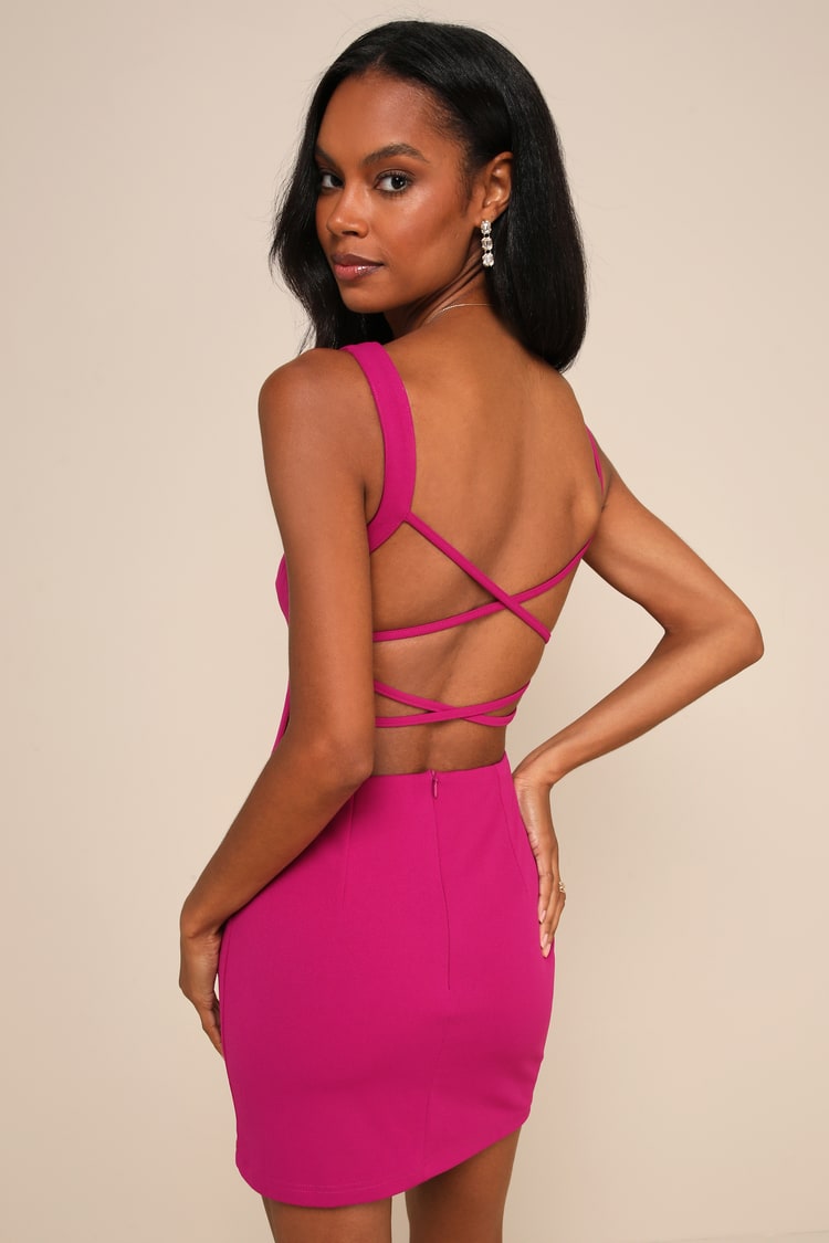 Magenta Mini Dress - Strappy Back Dress - Mini Cocktail Dress - Lulus