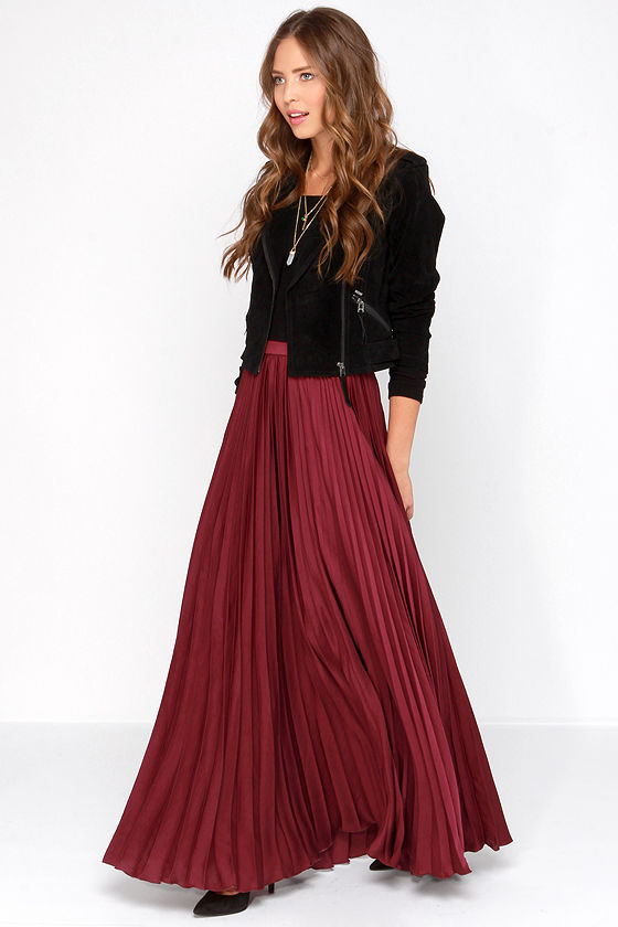 Pretty Burgundy Skirt - Maxi Skirt - Accordion Pleated Skirt - $139.00 ...