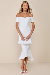 How Much I Care Ivory Off-the-Shoulder Midi Dress 6