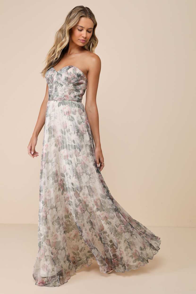 Ivory Multi Maxi Dress - Floral Print Dress - Organza Maxi Dress - Lulus