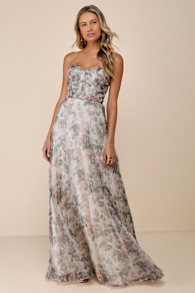 Most Beautiful Day Ivory Multi Floral Print Organza Maxi Dress 6