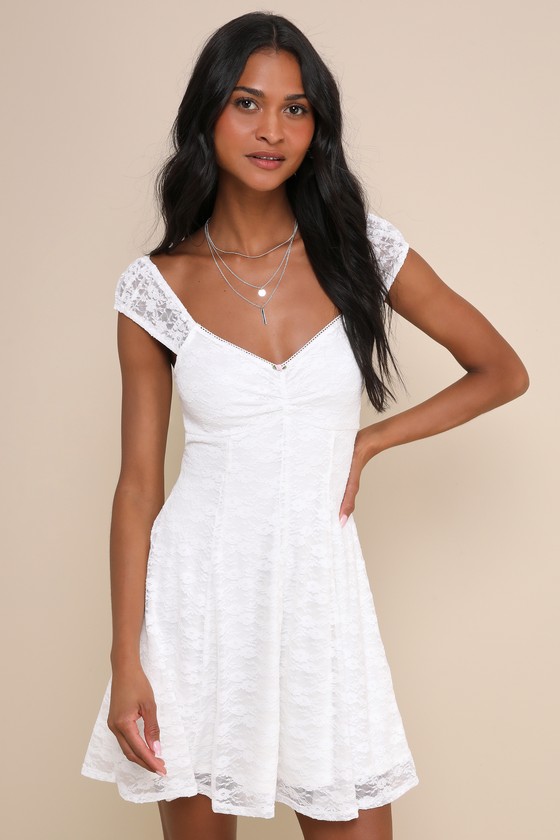 Sweetest Life White Floral Lace Rosette Cap Sleeve Mini Dress 2