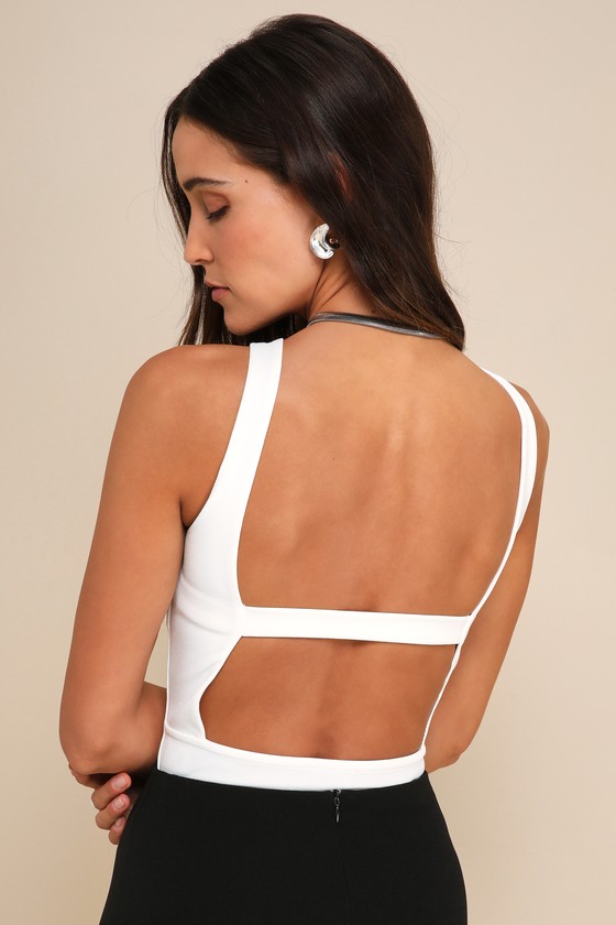 Modern Woman White Backless Sleeveless Bodysuit 4