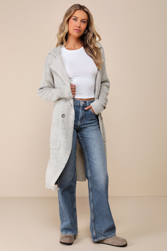 Cuddle Club Beige Long Sleeve Sweater Coat 8