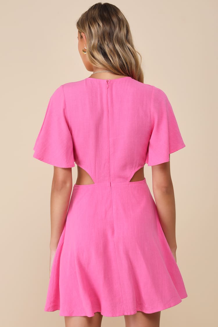 Pink Dress - Tie-Front Mini Dress - Cutout Skater Dress - Lulus Pink Dress - Tie-Front Mini Dress - Cutout Skater Dress - Lulus