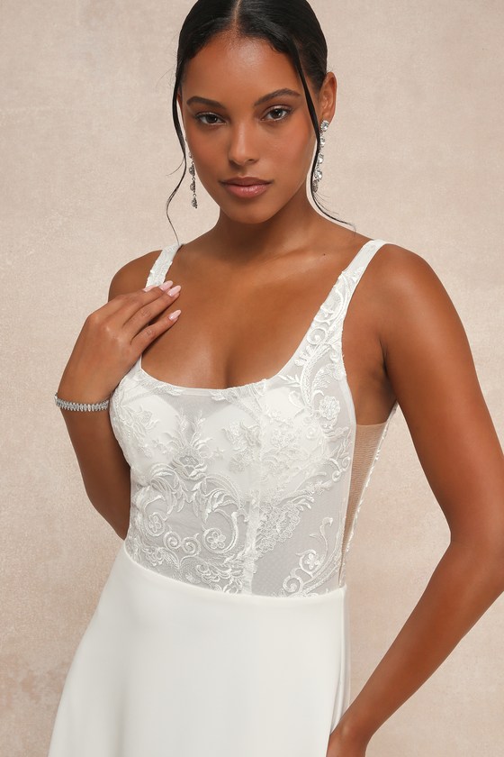 Lulus Positively Romantic White Sheer Mesh Embroidered Maxi Dress In White