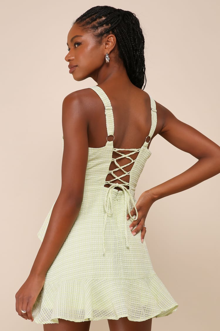 Happy Cutie Lime Green and White Plaid Burnout Mini Dress