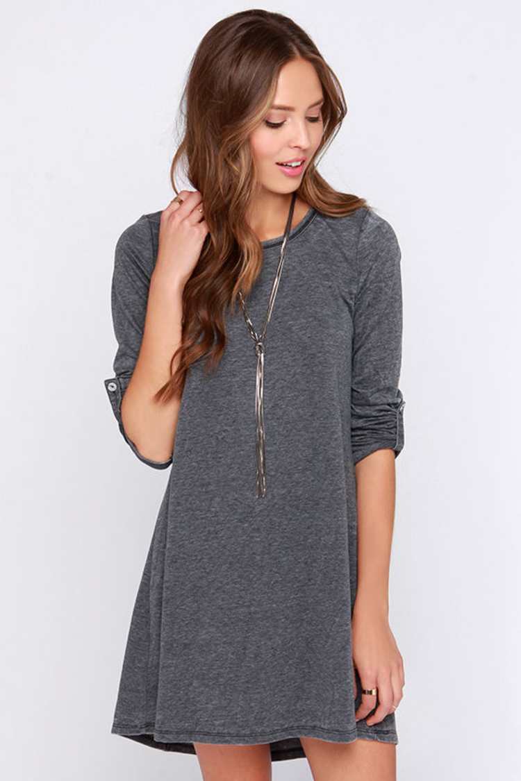 Cute Grey Dress - Swing Dress - Button Sleeve Dress - Long Sleeve Dress -  $39.00 - Lulus