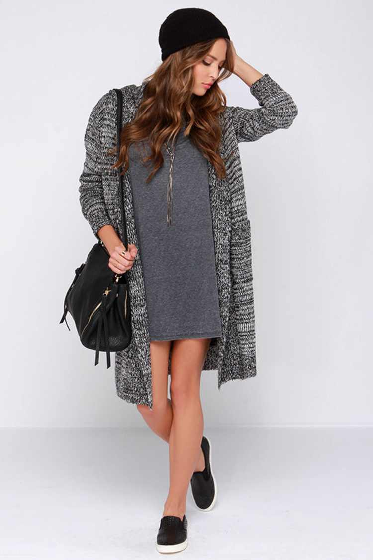 Cute Grey Dress - Swing Dress - Button Sleeve Dress - Long Sleeve Dress -  $39.00 - Lulus