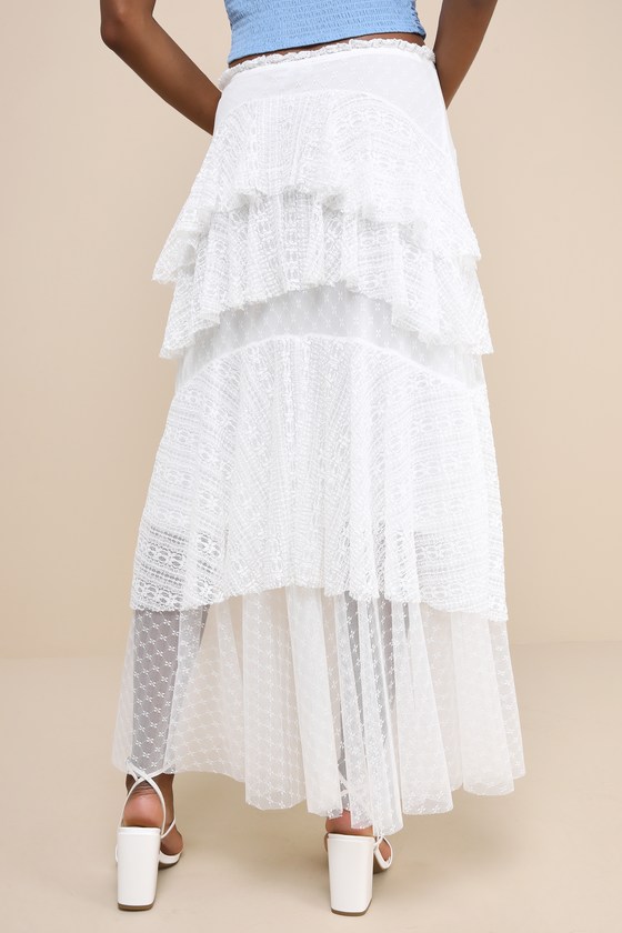 Ivory Mesh Skirt - Lace Tiered Skirt - Cute Midi Skirt