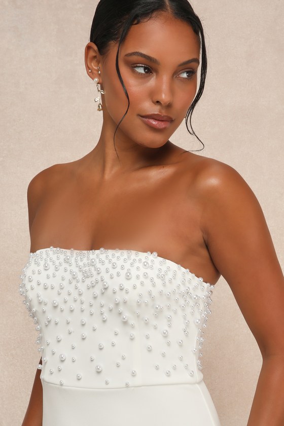 White Pearl Gown - Strapless Pearl Gown - Mermaid Maxi Dress White Pearl Gown - Strapless Pearl Gown - Mermaid Maxi Dress