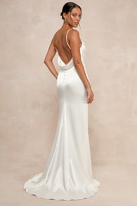 Lovely Endearment White Satin Sleeveless Backless Maxi Dress 1