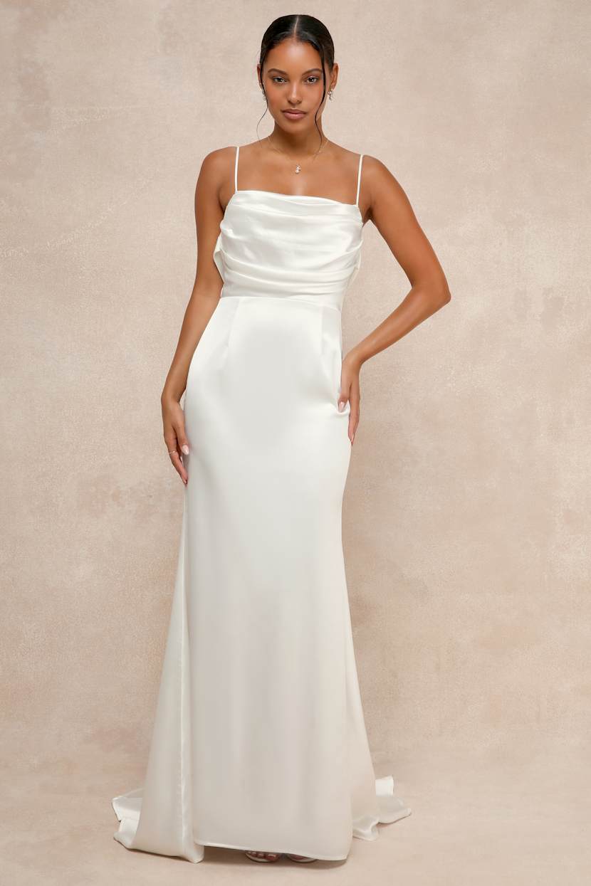 Lovely Endearment White Satin Sleeveless Backless Maxi Dress