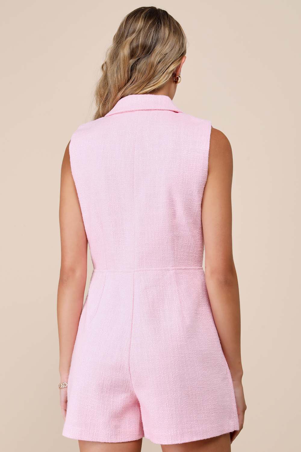 Paris Light Pink Tweed Collared Romper