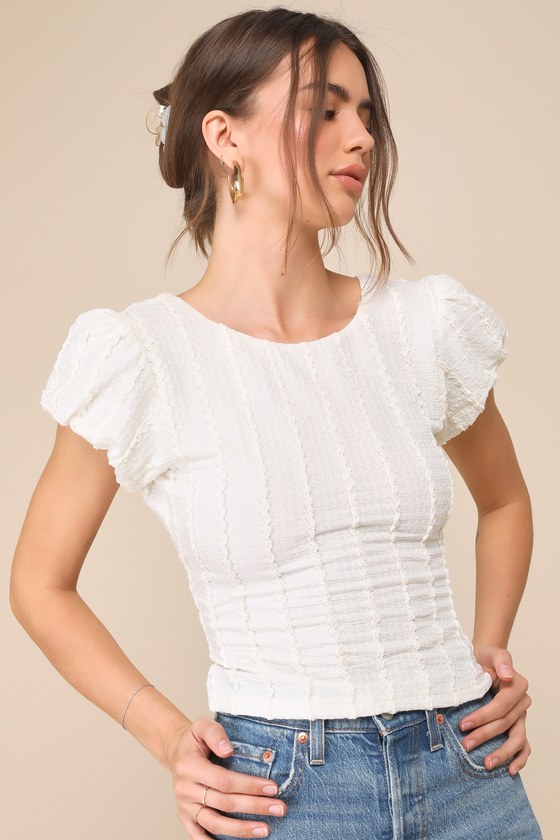 Peri Blue Textured Puff Sleeve Top