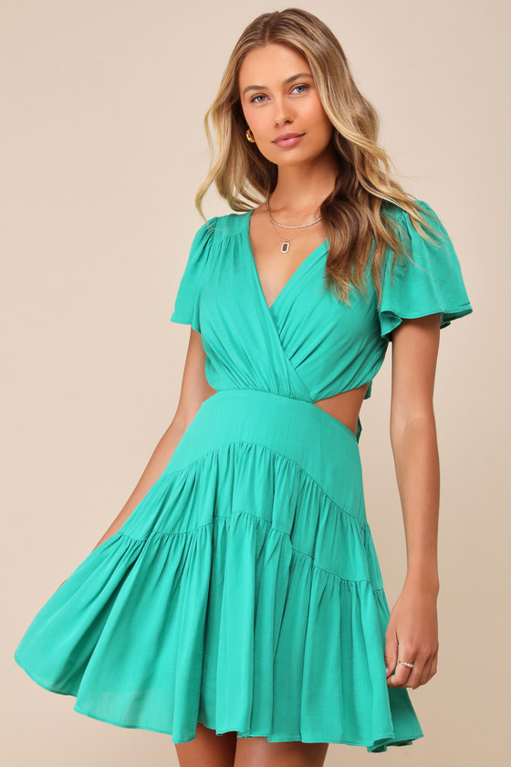 Feeling the Sunshine Green Tie-Back Flutter Sleeve Mini Dress 5