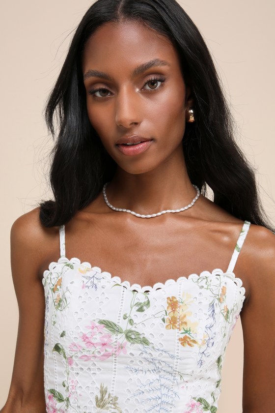 Lulus Cute Poise White Multi Floral Eyelet Embroidery Romper In White