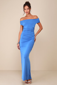 Brilliant Elegance Blue Off-the-Shoulder Backless Maxi Dress 4