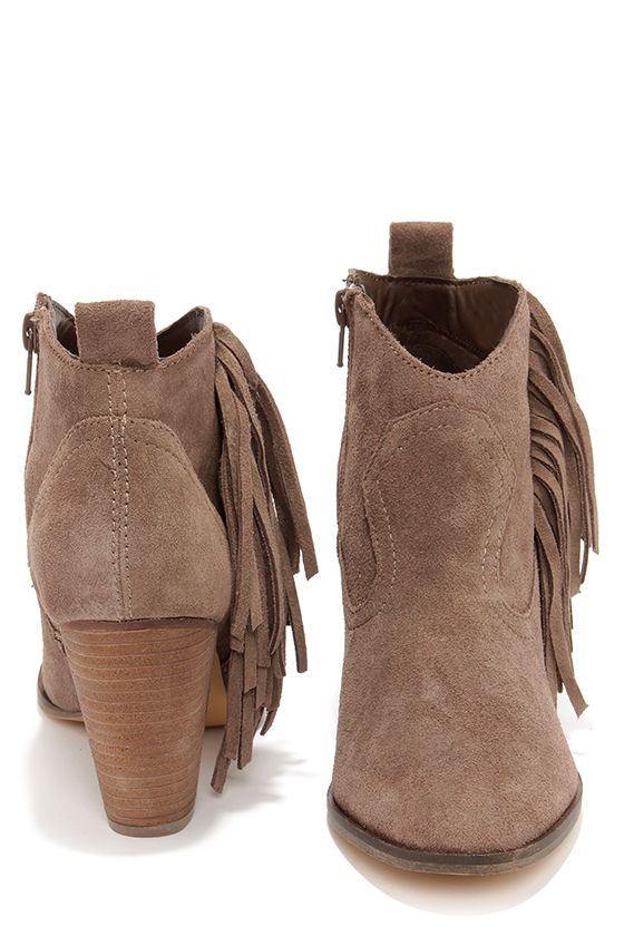 Cute Taupe Boots - Suede Boots - Fringe 