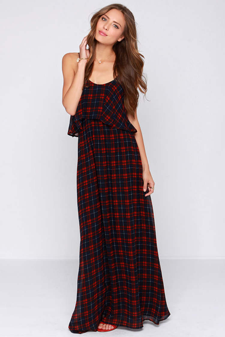 Pretty Navy Blue Dress - Plaid Dress - Maxi Dress - $59.00 - Lulus