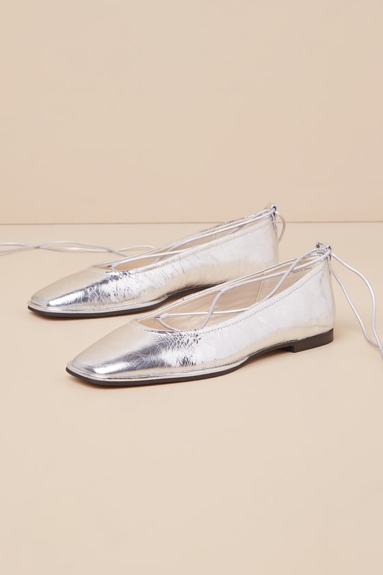 Dolce Vita Ryder Ankle Tie Ballet Flat In Silver
