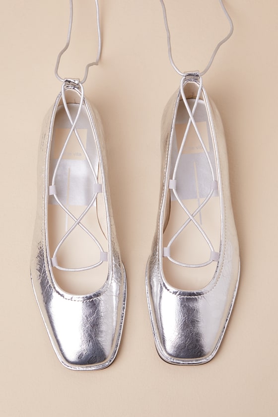Dolce Vita Ryder Ankle Tie Ballet Flat In Silver