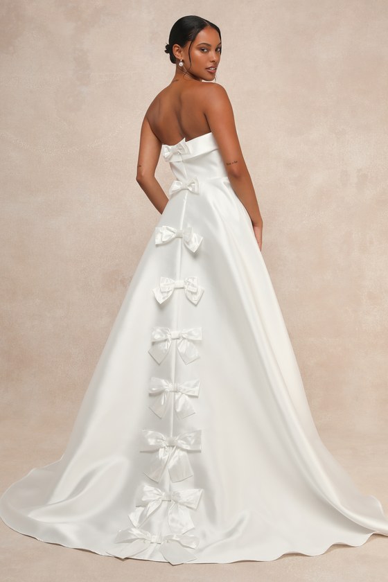 Your Beloved White Taffeta Bow Strapless A-Line Gown 6