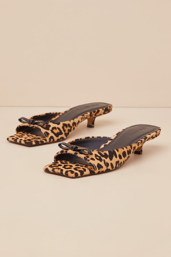 Meme Leopard Calf Hair Leather Kitten Heel Slide Sandals 1