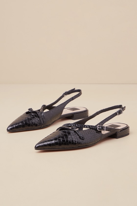 Pamla Midnight Snake-Embossed Leather Slingback Flats 1