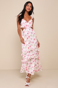 Spectacularly Gorgeous White Floral Cutout Ruffled Maxi Dress 6