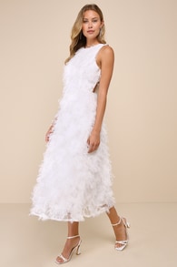 Uniquely Delightful White Textured Patchwork Backless Midi Dress